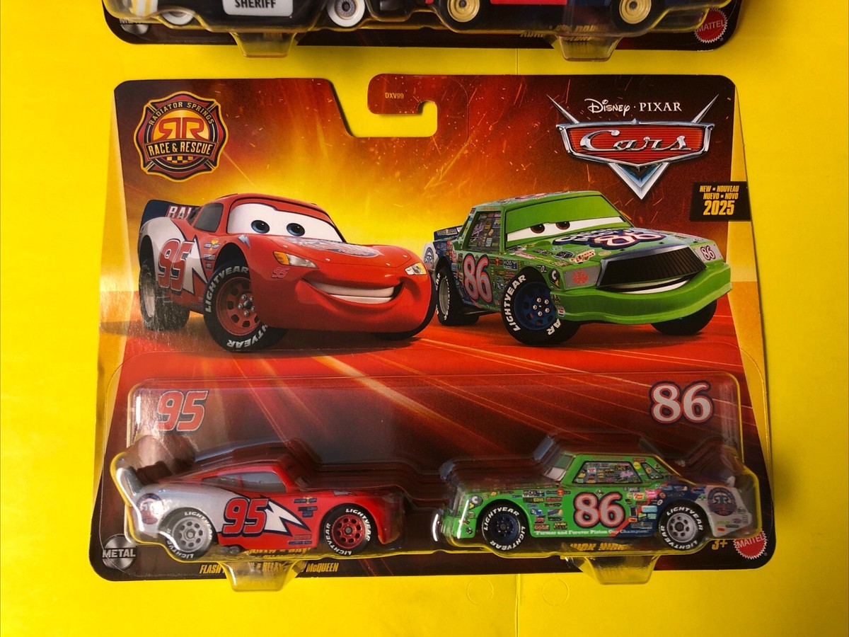 2025 Pixar Cars Race And Rescue SHERIFF+ ADAM ROADRIGUEZ + McQueen