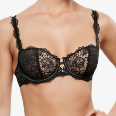Chantelle Eternelle Schwarz BH UK 32B Bügel Transparent Spitze Demi Halbschale Damen