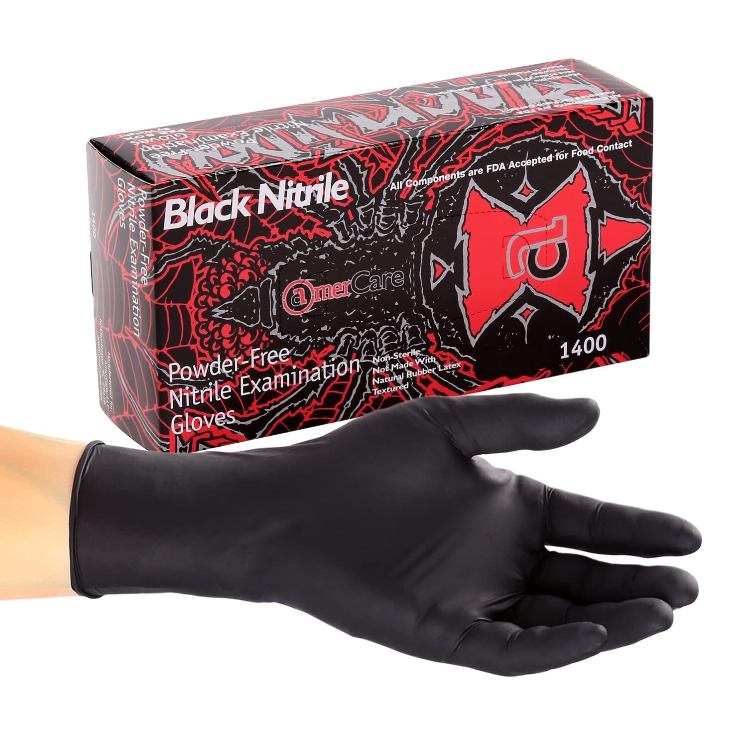 AmerCareRoyal Black Widow Nitrile Latex-Free Disposable Powder-Free Gloves