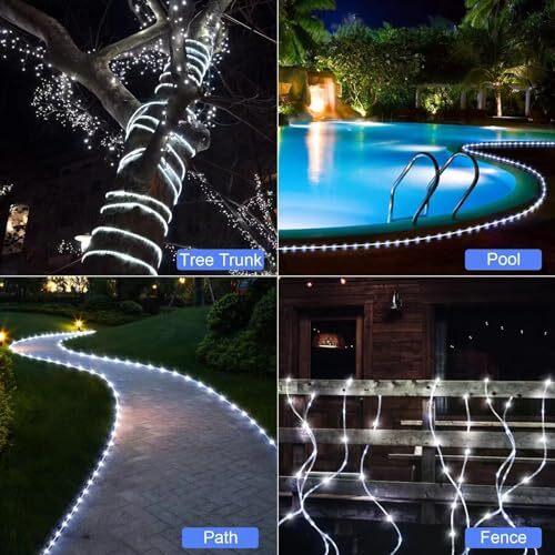Solar Rope Lights 200 LEDs Solar LED Rope Lights Outdoor with 72FT White - Picture 4 of 8