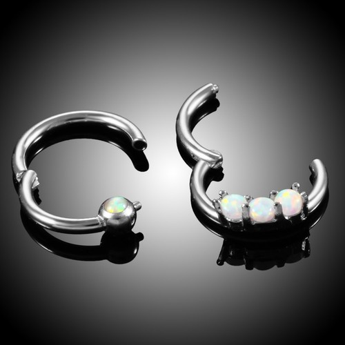 Septum Clicker Nose Ear Ring Captive Hinged Segment Piercing Helix Tragus Opal - Picture 24 of 29