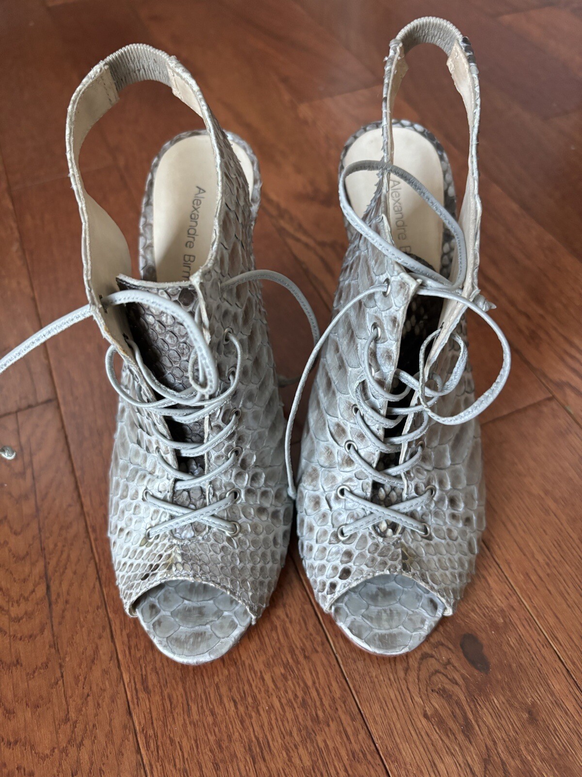 Alexandre Birman Heels Python Snakeskin Laced Ope… - image 2