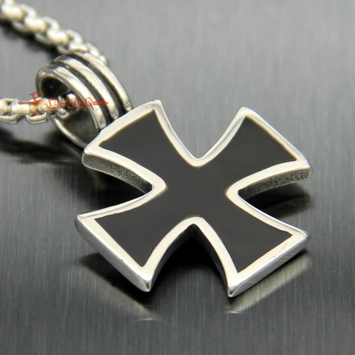 Stainless Steel German Iron Cross Men's Necklace Chain Pendant Knights Templar