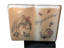Vintage Congratulations Stork Baby planter Fine A Quality Japan