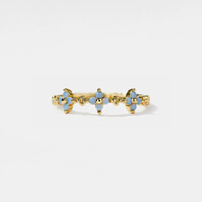 Dainty Gold Blue Flower Stacking Band Ring in 925 Sterling Silver