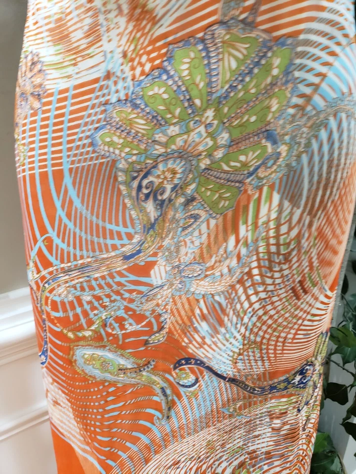 Maxi Vestido Esley Naranja Paisley Poliéster Cuello Redondo Sin Mangas Grande Foto 4 de 4