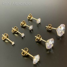 925 Sterling Silver Gold-Plated Round Cubic Zirconia Clear CZ Stud Earrings