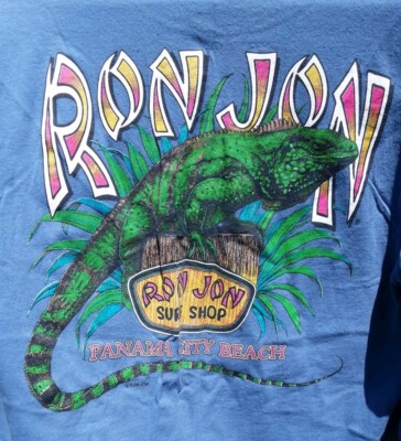 Ron Jon Surf Shop Iguana T Shirt Long Sleeve~Medium Blue~ Size Medium~ PCB 