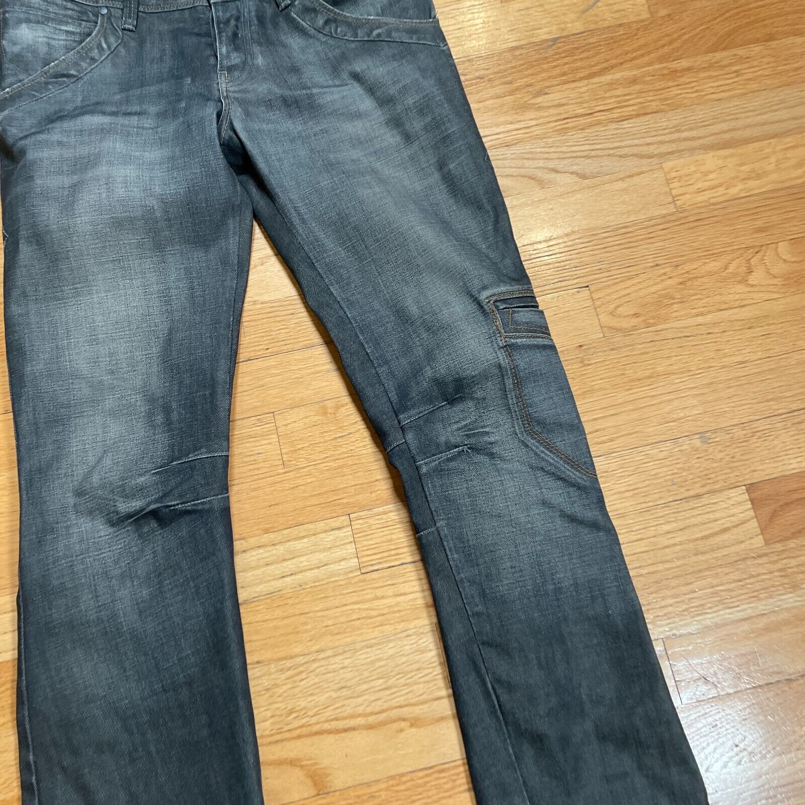 Zara Button Fly Grey Distressed Cargo Jeans Denim… - image 2