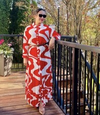 ZARA NEW WOMAN MIDI  PRINT SHIRT-DRESS BELTED RED WHITE Size M REF:2183/061