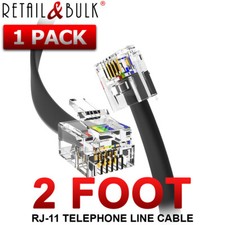 2 Foot Short Telephone Cable RJ11 6P4C 24 Inch Phone Line Cord, Black