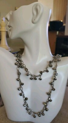 Marlyn Schiff Long Faceted Mirrored Beads Paperclip Link Necklace
