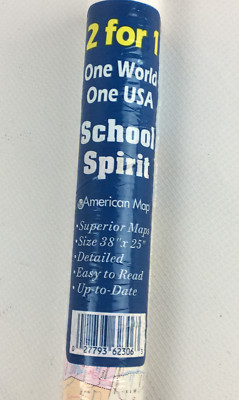 School Spirit 38'' x 25'' American Map Wall Maps - 2 for 1 - USA and World Map