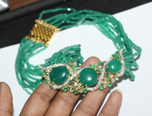 3.42ct Natural Round Diamond 14K Yellow Gold Emerald Anniversary Necklace - Picture 12 of 24