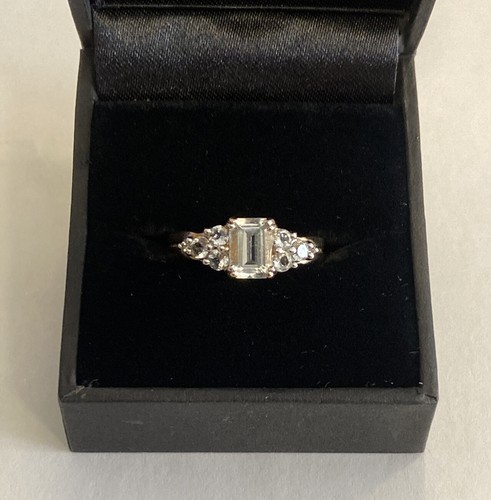 9ct Yellow Gold AQUAMARINE & WHITE TOPAZ Ring Size N Full Hallmark Birmin + COA - Picture 22 of 24