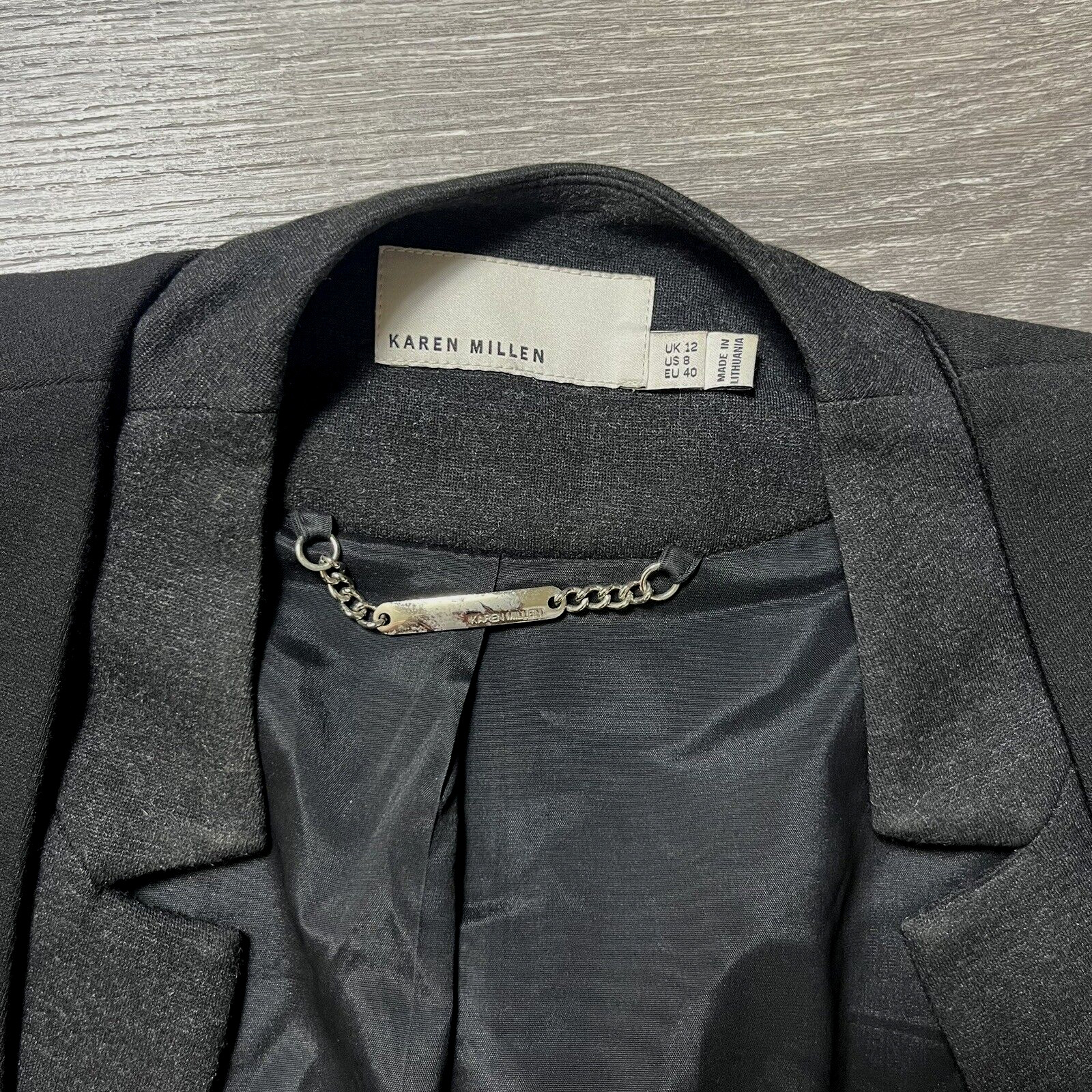 Karen Millen Button Tailored Blazer Jacket Career Charcoal Gray Black US 8 M image 10