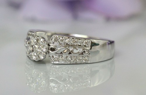 1.70 Ct Round Real Moissanite Flower Cluster Wedding Ring 925 Sterling Silver - Picture 2 of 10