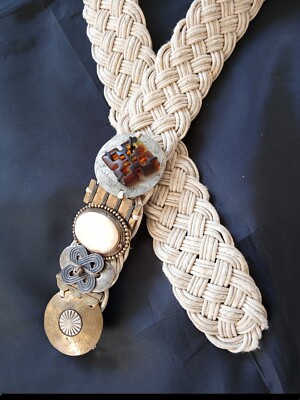 Vintage Baer Boho Natural Braided Belt with Mixed Metals  display picture 3