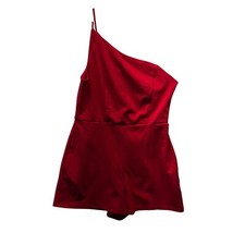 Red One Shoulder Romper Womens Size Large Holiday Party Cocktail Crystal Sky