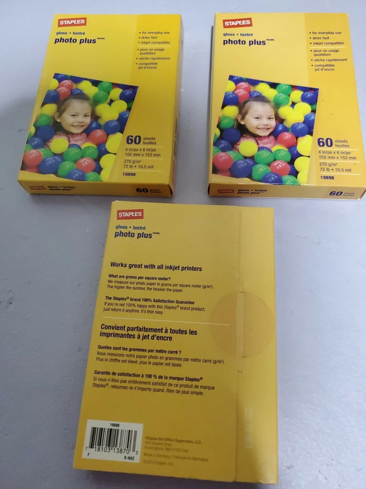 Staples Photo Plus 4 X 6 inch glossy photo printer paper 180 sheets total