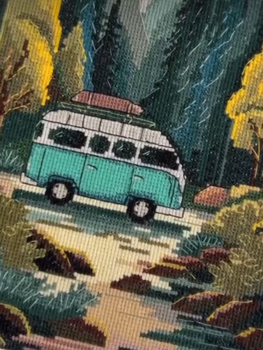 Kits de punto de cruz bosque, montañas, punta de aguja, camping punto de cruz, kit de autobús - Vídeo 1 de 1