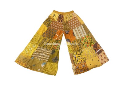 Indian Vintage Rayon Patchwork Wide Leg Hippie Boho Gypsy Palazzo Pants Trouser