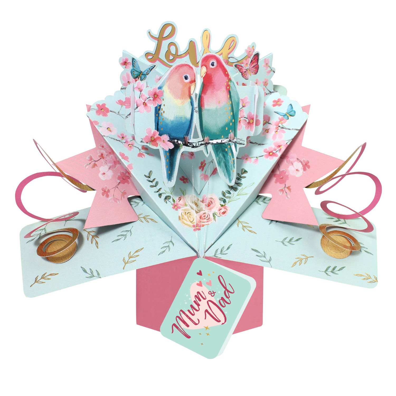 Love Birds Mum & Dad Pop Up Anniversary Card Suit Any Romantic Occasion