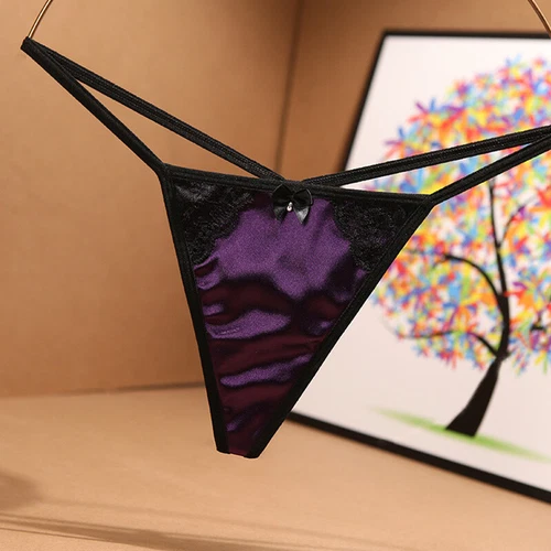 Sexy Womens T-back Panties Satin Thong G-string Briefs Lace Lingeries Underwear - Picture 2 of 27