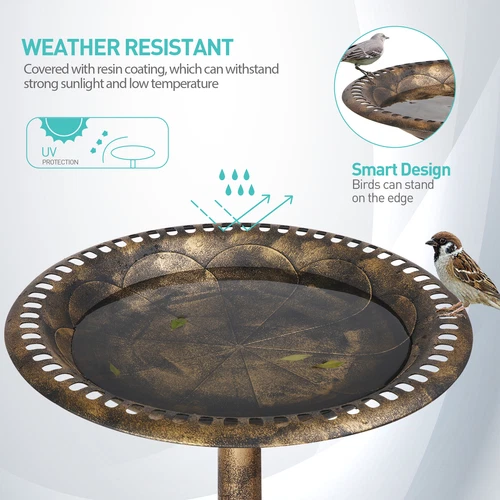 28'' Bird Bath Vintage Bird Bath Bowl Feeder Fountain Outdoor Garden Green/Broze - Picture 16 of 21