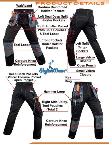 Pantalones de trabajo de carga utilitarios para hombre Pantalones de trabajo de alta resistencia y bolsillos para funda - Imagen 36 de 36