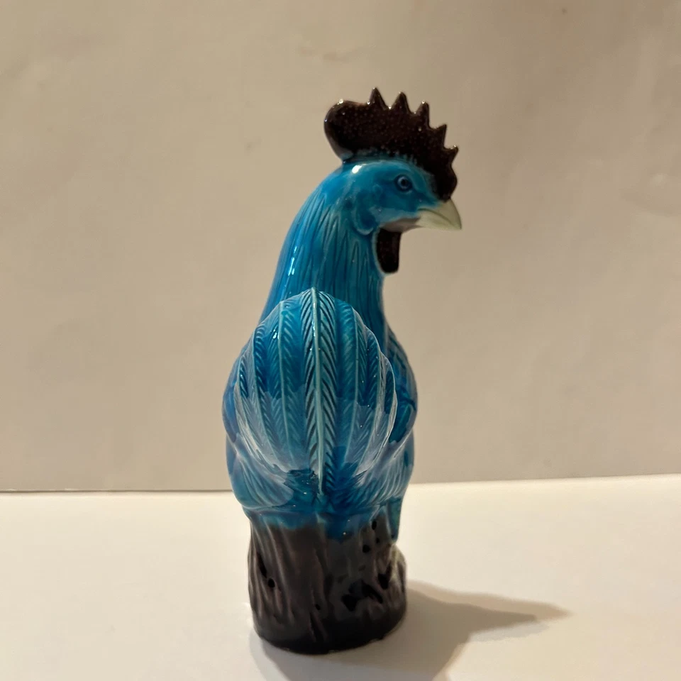 Gallo de barro de porcelana de exportación china de colección esmalte turquesa 8" de alto marcado China Foto 2 de 4