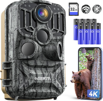 Trail Camera 48MP 4K Game Camera with 8 Batteries 32GB SD Card,Wifi Bluetooth Co