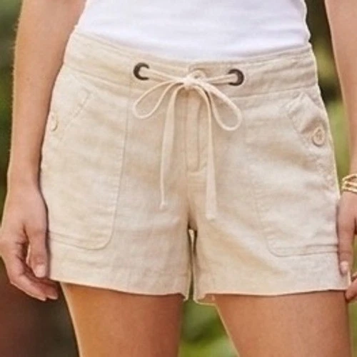 Sanctuary Linen Shorts Women 29 Beige Drawstring Utility Summer Casual Pockets