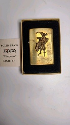 Vintage Brass Zippo Lighter | Marlboro Country Store Cowboy Bucking Bronco