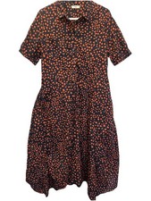 Hush Black Orange Floral Sally Shirt Midi Dress Size 14