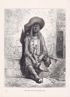 1870 GUSTAVE DORE Print - ''The Hen with the Golden Eggs'' - 8.5 x 12.8 Inches