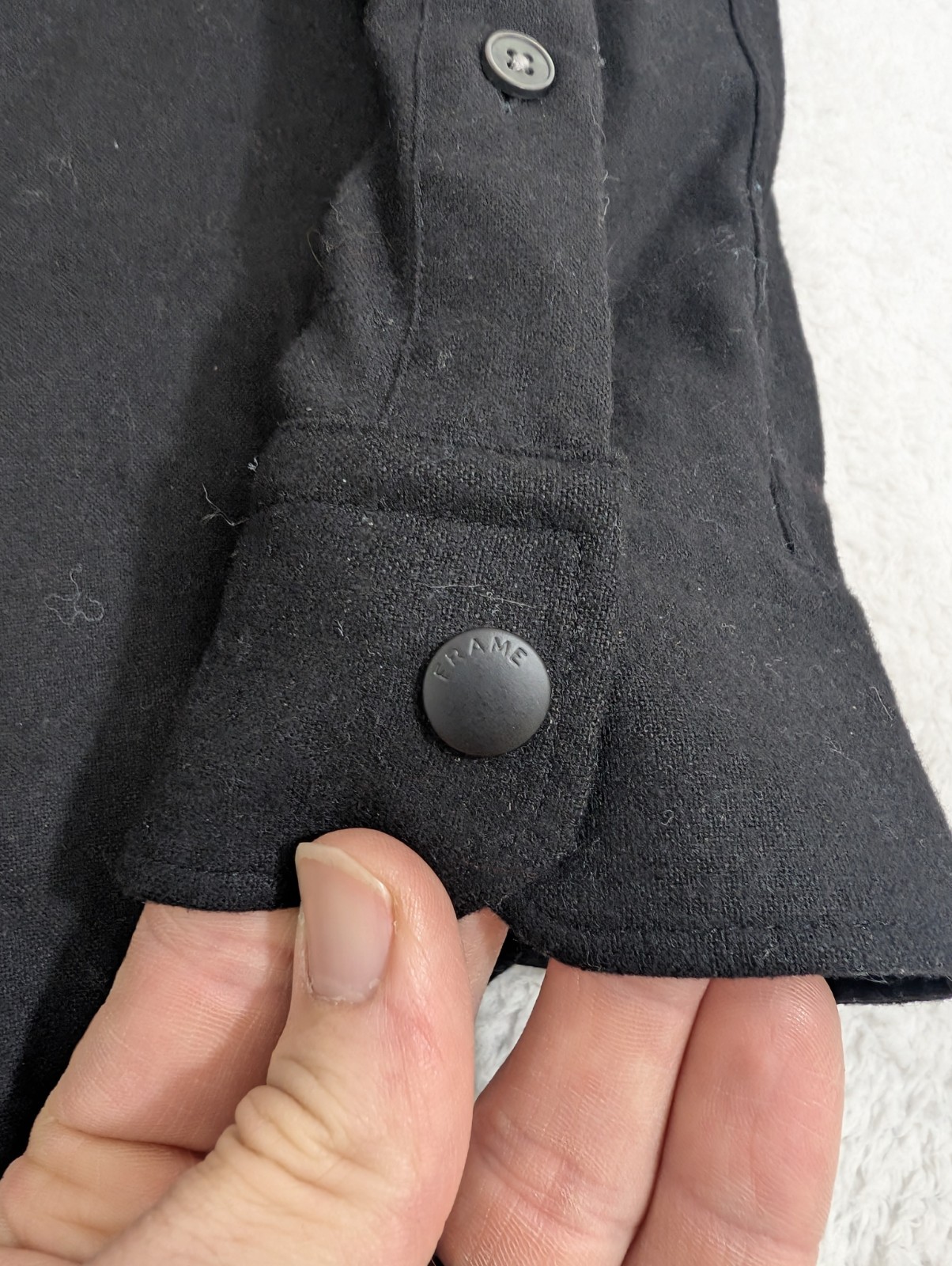 Frame Men's M Solid Black Button Down Wool Stretc… - image 4