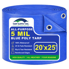 Tarp Supply Inc 5 Mil Blue Poly Tarp With Grommets - Waterproof, Outdoor Cover