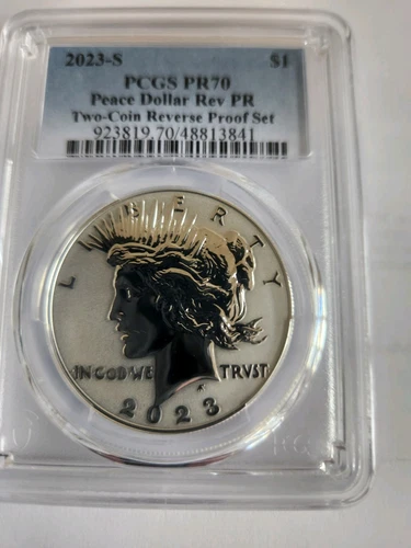 2023-S Reverse Proof $1 Morgan and Peace Dollar 2pc Set PCGS PR70 Blue Label - Picture 9 of 10