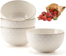White Ceramic Bowls Set of 4, 25.3Fl Oz Pocerlain Soup Bowls 5.8" Cereal Bowls R