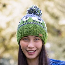Knitted Sheep Bobble Hat – Blue and Green