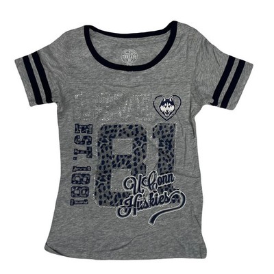 UConn Huskies Youth Girls Gray Retro '81 Bling T-Shirt - Sizes XS-XL