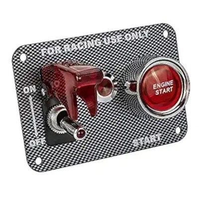 Racing Car Ignition Switch Panel Carbon Fiber Rocking Switch + Engine Start Red