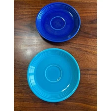 Vintage Fiesta Cobalt Blue & Turquoise 6" Saucer Set HLC USA Ceramic