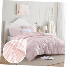 Full/Queen Comforter Set - Classic Full/Queen 90" x 94" Pinstripe Peach Pink