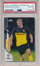 ERLING HAALAND 2019/20 TOPPS CHROME UCL #74 RC ROOKIE CARD SP PSA 10 GEM MINT. rookie card picture