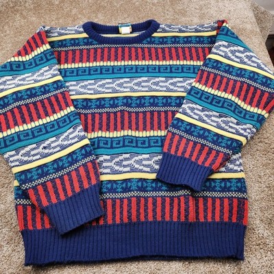 Out Of Bounds Mens Large Acrylic Knit Sweater Geometric Pattern Made in USA