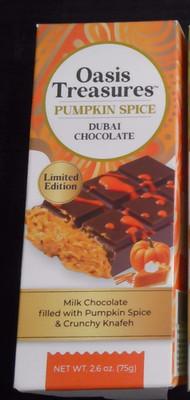 NEW Oasis brand PUMPKIN SPICE DUBAI MILK CHOCOLATE BAR & crunchy knafeh 2.6 oz