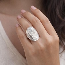 Handmade Dimpled Oval 925 Sterling Silver Boho  Hippie Boho Ring