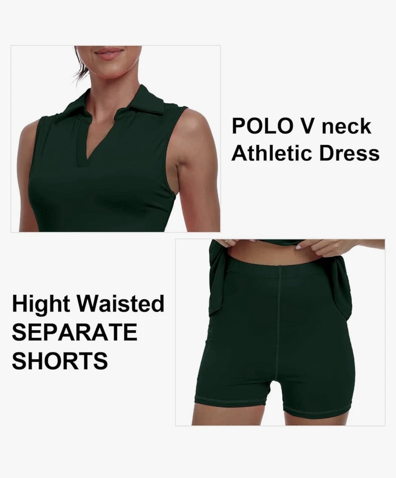 Green V Neck Tennis Sport Polo Dress Shorts Set UPF 50 Travel Quick Dry XXL NEW - Image 4 of 4